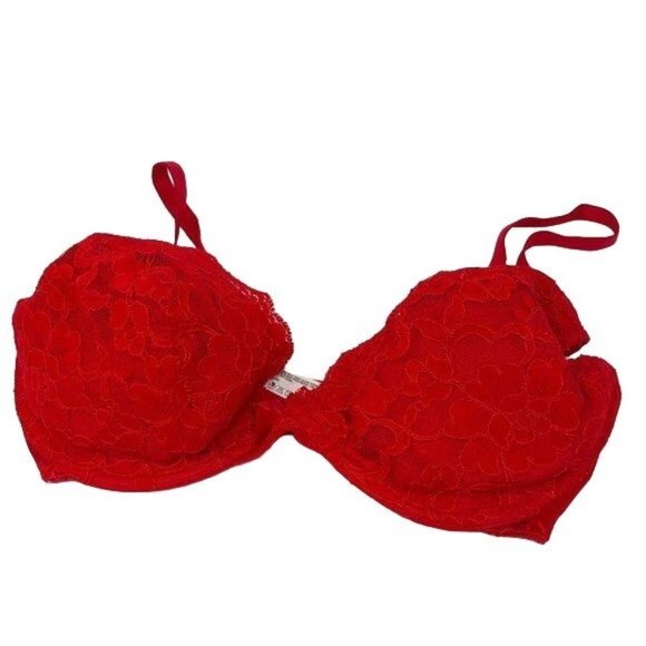 Brandless Candy Red Lace Full Coverage Bra Size 34D Removable Pads - Picture 1 of 5